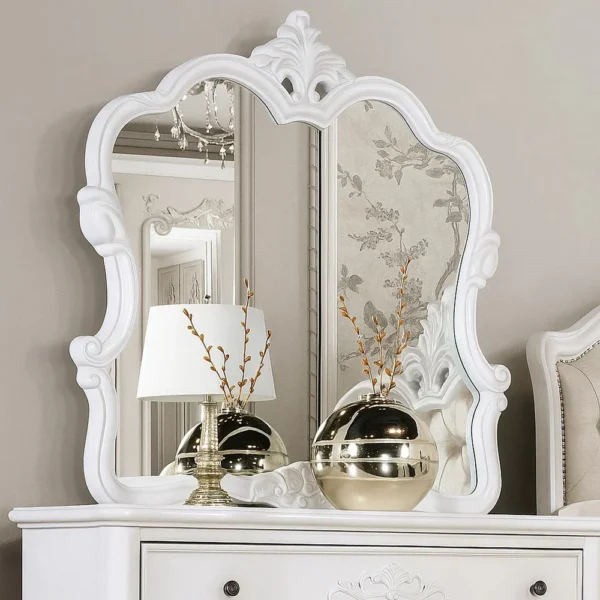 BM340913_5 Valena Dresser Mirror, Beveled Glass, White Solid Wood Frame, 45 Inch