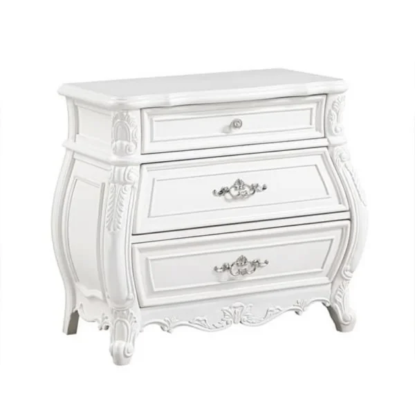 BM340914_63254407-373c-4dc9-9f21-6a752d1bdac9 Valena Nightstand, 3 Drawers, White Solid Wood, Metal Handles, 31 Inch