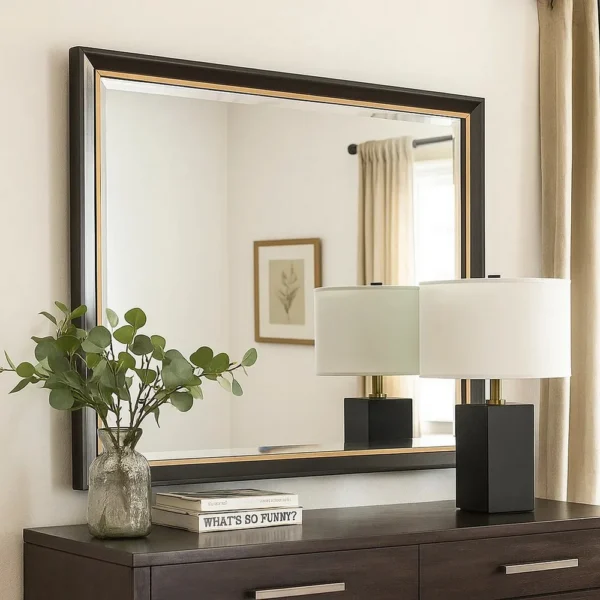BM340917_5 Yada Dresser Mirror, Beveled Glass, Espresso Brown Wood, Gold, 39x48