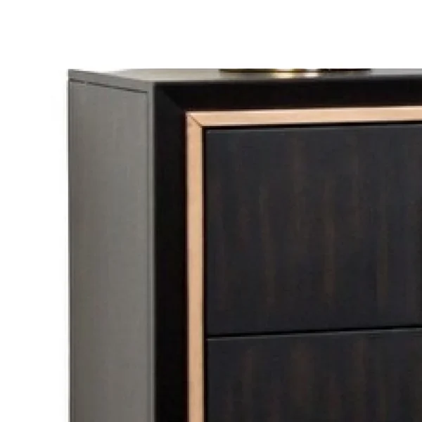 Yada Nightstand, 2 Drawers, Espresso Brown Solid Wood, Gold, 27 Inch