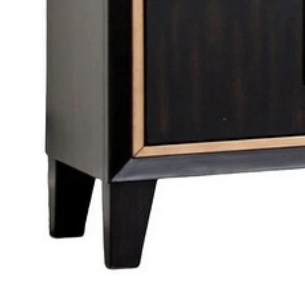 Yada Nightstand, 2 Drawers, Espresso Brown Solid Wood, Gold, 27 Inch