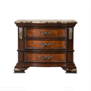 Iliana Nightstand, 3 Drawers, Ornate Oak and Dark Cherry Brown, 33 Inch