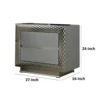 Vino 2 Drawer Nightstand, Plinth Base Gray Wood wity Silver Trim