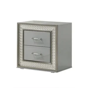 Cyl Nightstand with 2 Drawers, Scale Molding Trim, Metallic Gray Wood