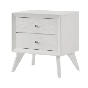 Tory Nightstand, 2 Drawers, White Solid Wood, Bronze Round Knobs