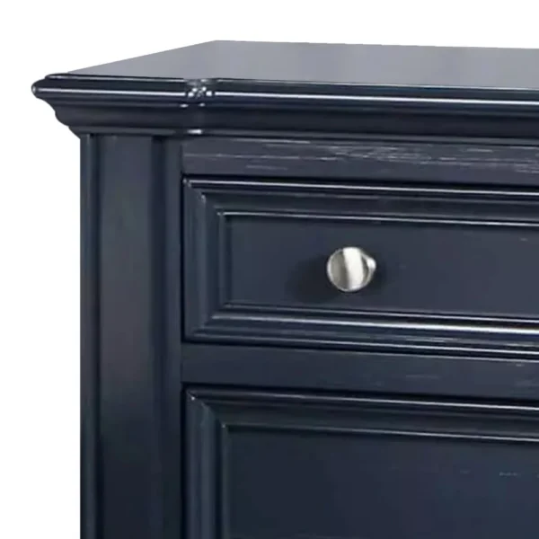 Zeny Nightstand, 1 Cup Handle Drawer w 1 Shelf, Slate Blue Solid Wood