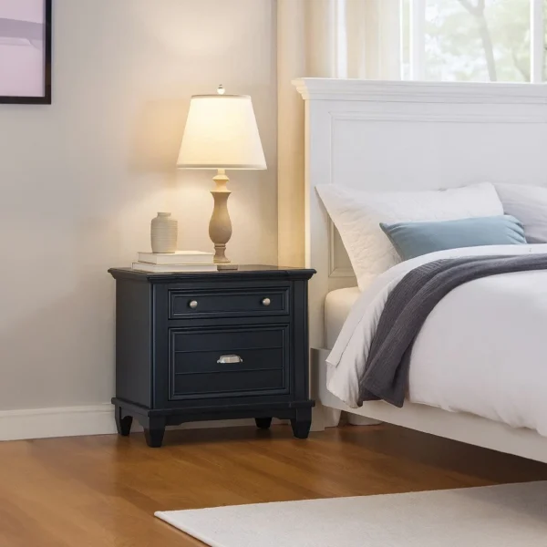 Zeny Nightstand, 1 Cup Handle Drawer w 1 Shelf, Slate Blue Solid Wood