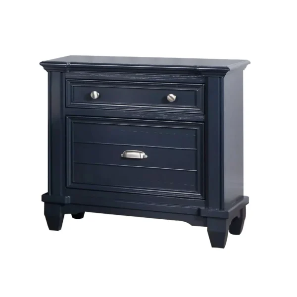 Zeny Nightstand, 1 Cup Handle Drawer w 1 Shelf, Slate Blue Solid Wood