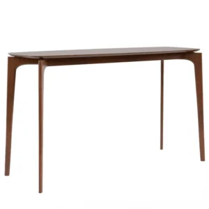 Ebik Counter Height Table, 59 Inch Walnut Brown Solid Wood Top and Legs