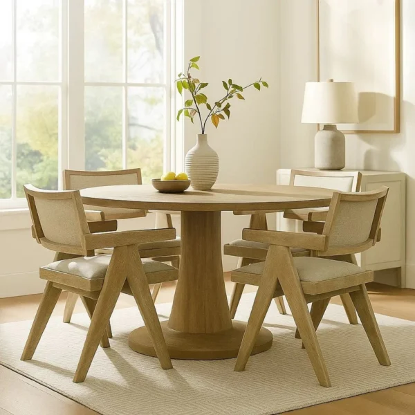 BM340950_6 Gexy Dining Side Chair Set of 2, Brown Oak Veneer, Gray Polyester Seat