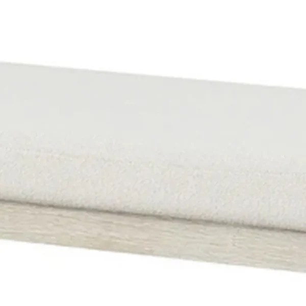 Hagy Dining Bench, 59 Inch, Panel Rubberwood Base, White Fabric Padded Seat