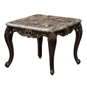 Miz Side End Table, 28 Inch, Carved Cabriole Legs, Champagne Silver