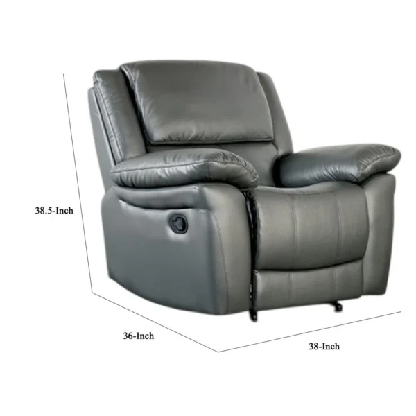 Larus Manual Recliner Chair, Pillow Top Arms, Dark Gray Leather Match