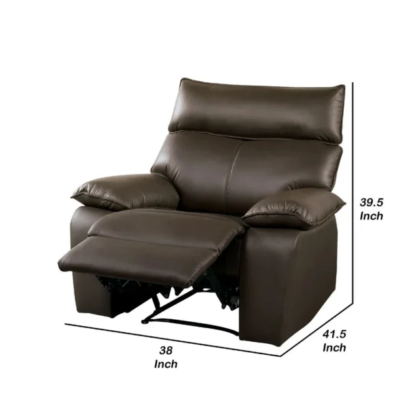 Ozy Manual Recliner Chair, Pillow Top Arms, Dark Brown Leather Match