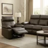 Ozy Manual Recliner Chair, Pillow Top Arms, Dark Brown Leather Match