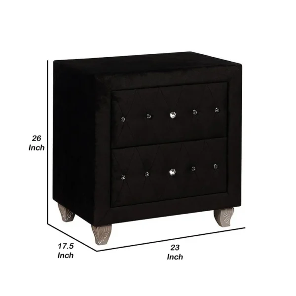 BM340974_4_9772af34-8332-40f6-be7d-d4cd048f0081 Rea Nightstand, 2 Drawers with Crystal Knobs, Black Velvet Upholstery