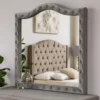 BM340977_5 Rea Dresser Vanity Mirror, Crystal Tufted Gray Velvet Upholstery Arched Frame