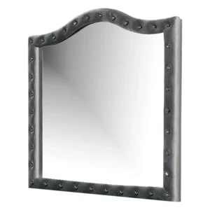 BM340977_db604b54-4c2f-492b-b337-dbf6060a0ad7 Rea Dresser Vanity Mirror, Crystal Tufted Gray Velvet Upholstery Arched Frame