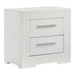 Dema 2 Drawer Nightstand, High Gloss White Textured Trim