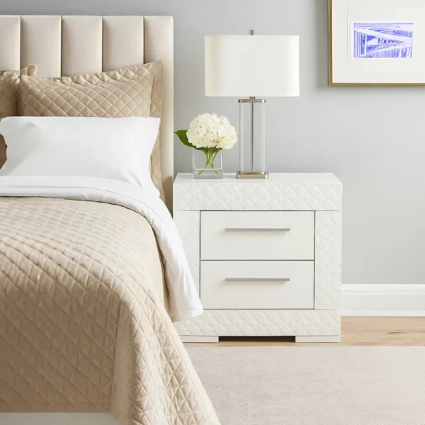 BM340987_6 Dema 2 Drawer Nightstand, High Gloss White Textured Trim