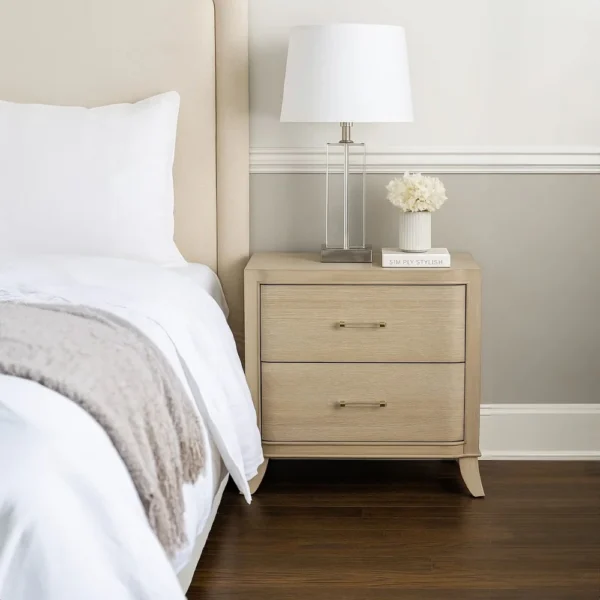 Fea Nightstand with USB Ports, 2 Drawers, Natural Oak Brown