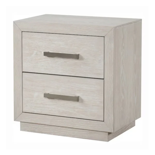 BM341001_29a57d9a-42b5-4a91-9549-1ac048f376be Kexa Nightstand, USB and LED, 2 Drawers Chrome Handles, Light Gray