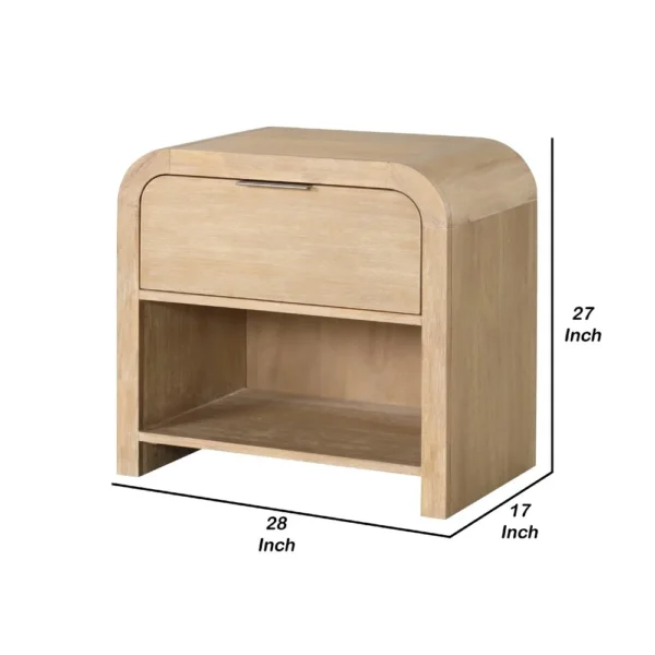Rexa Nightstand with 1 Drawer, Metal Finger Pulls, Natural Oak Brown