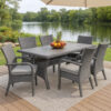 BM341006_5 Maria Outdoor Dining Table, 57 Inch Top w/ Shelf, Gray Rattan Woven