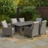 BM341006_6 Maria Outdoor Dining Table, 57 Inch Top w/ Shelf, Gray Rattan Woven