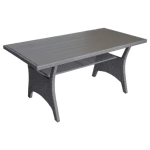 BM341006_b9d2a9f1-2ffb-4c8f-9b97-3b66b4613010 Maria Outdoor Dining Table, 57 Inch Top w/ Shelf, Gray Rattan Woven