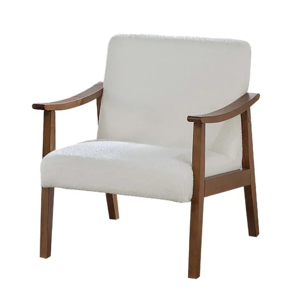 Onile Classic Accent Chair, White Wool Fabric, Wood, Foam Cushions