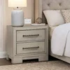 BM341027_5 Jaxen Nightstand End Table, Antique White Rubberwood, 2 Drawers, 23 Inch