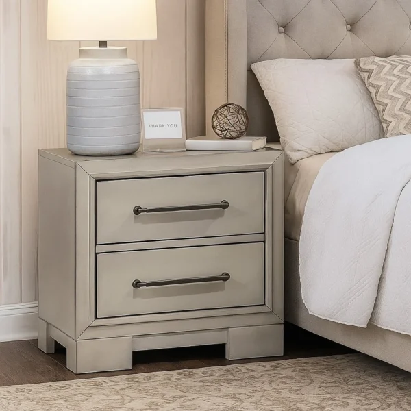 BM341027_5 Jaxen Nightstand End Table, Antique White Rubberwood, 2 Drawers, 23 Inch