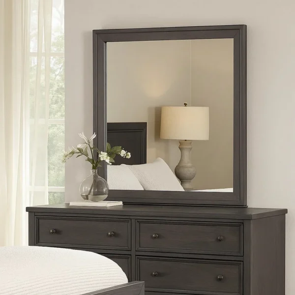 Dresser Mirror, Charcoal Gray Poplar Wood Frame, Square 40 Inch