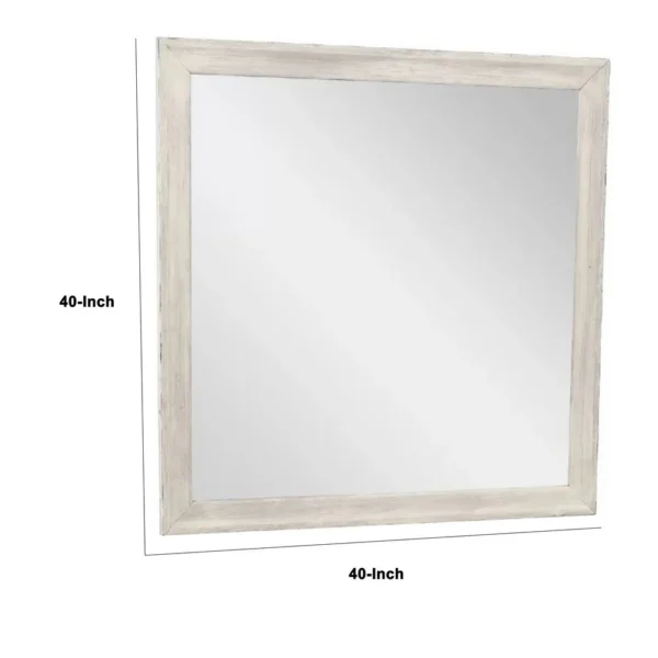 Dresser Mirror, Antique White Poplar Wood Frame, Square 40 Inch