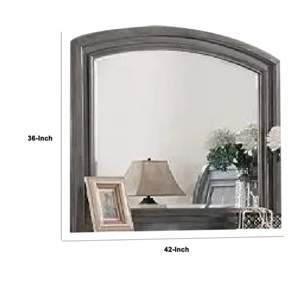 Dresser Mirror, Gray Pine Wood Frame, Farmhouse Carved Details 36x42