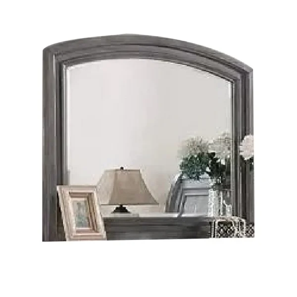 Dresser Mirror, Gray Pine Wood Frame, Farmhouse Carved Details 36x42