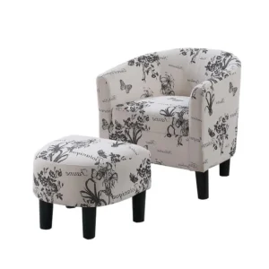 BM341031_1_8575f1e7-34c8-496a-a9f2-3b5ce98cf23e Beua 2pc Accent Chair and Ottoman Set, White and Black Script Print
