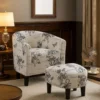 BM341031_5 Beua 2pc Accent Chair and Ottoman Set, White and Black Script Print