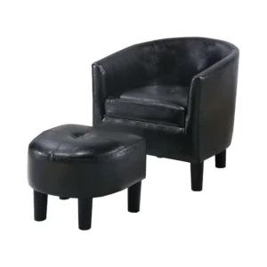 BM341032_1_22a55673-2614-4506-a7e9-c976805be63e Beua 2pc Accent Chair and Ottoman Set, Black Faux Leather, Foam Cushions