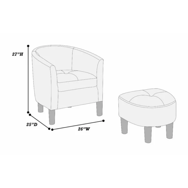 Beua 2pc Accent Chair and Ottoman Set, Black Faux Leather, Foam Cushions