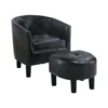 Beua 2pc Accent Chair and Ottoman Set, Black Faux Leather, Foam Cushions