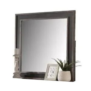 Dresser Mirror, Rustic Brown and Charcoal Gray Wood Frame, 36 Inch