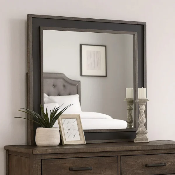 BM341034_5 Dresser Mirror, Rustic Brown and Charcoal Gray Wood Frame, 36 Inch