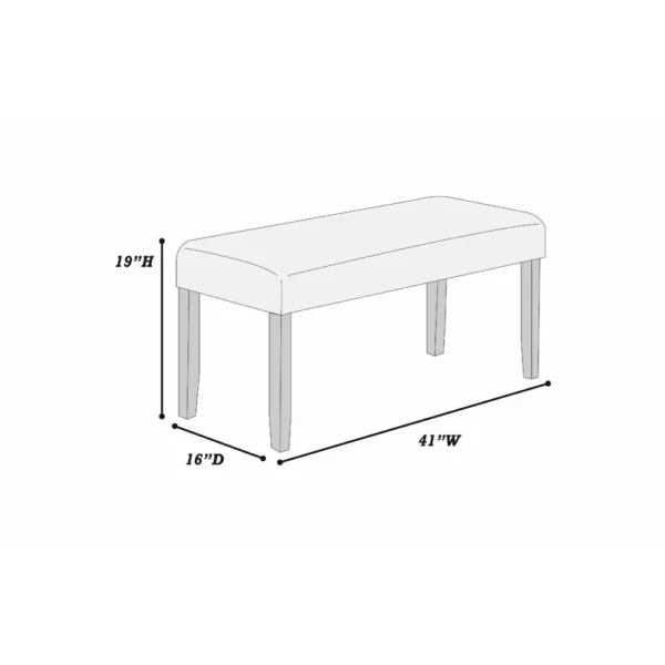 Arun Dining Bench, 41 Inch Charcoal Gray Fabric, Black Rubberwood
