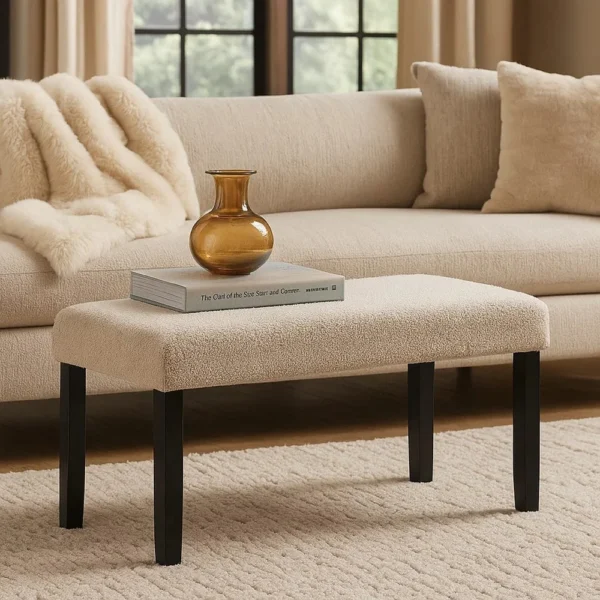 BM341037_6 Arun Dining Bench, Beige Fabric, Black Rubberwood, 41 Inch Foam Seat
