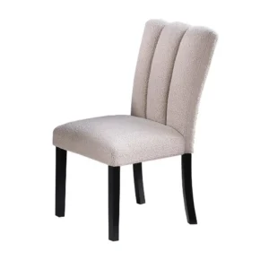 Dining Side Chair Set of 2, Foam Cushioned Beige Fabric, Black Wood