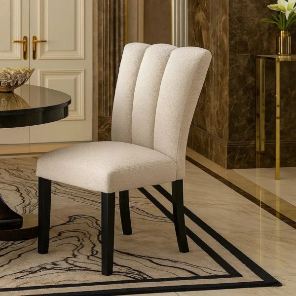 BM341038_5 Dining Side Chair Set of 2, Foam Cushioned Beige Fabric, Black Wood