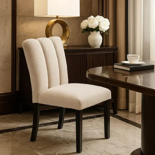 BM341038_6 Dining Side Chair Set of 2, Foam Cushioned Beige Fabric, Black Wood