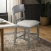 BM341040_5 Keyan Counter Height Chair Set of 2, Foam Gray Fabric Seat, Wood